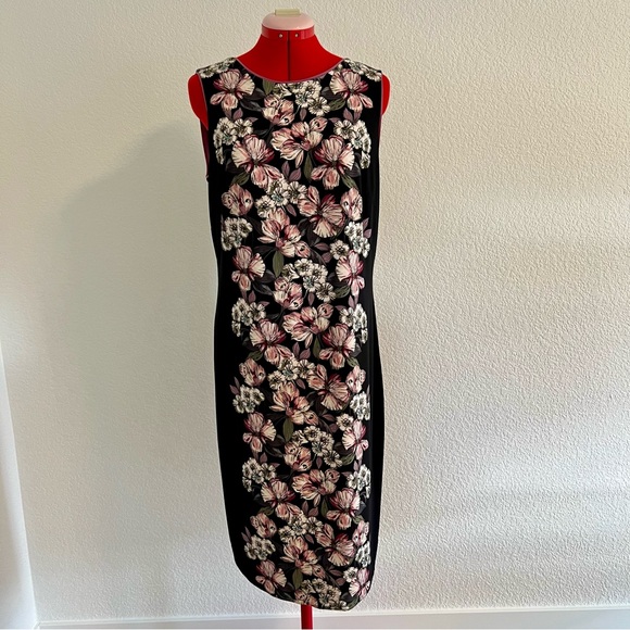 White House Black Market Floral Midi Dress - Black and Pink - Picture 2 of 13